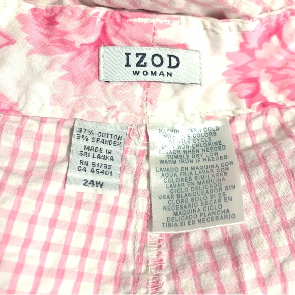 Izod Women's Pink Seersucker Shorts with Pockets 24 W Cotton Blend Stretch Plus - Picture 2 of 8